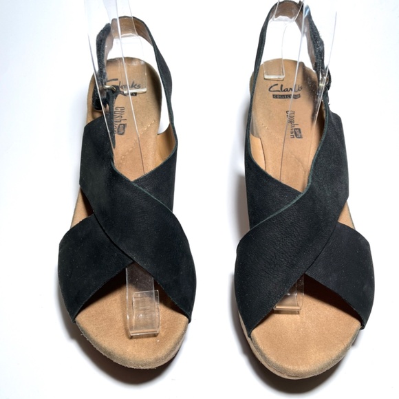Clarks Annadel Eirwyn Black Suede Cork Wedge Platform Sandal - Picture 8 of 13